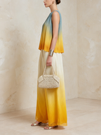 Sunset Ombré Pleated Sleeveless Two-Piece Wide-Leg Set