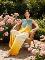 Sunset Ombré Pleated Sleeveless Two-Piece Wide-Leg Set