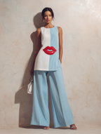 Two-Tone Lip Print Sleeveless Tunic & Wide-Leg Pants Set