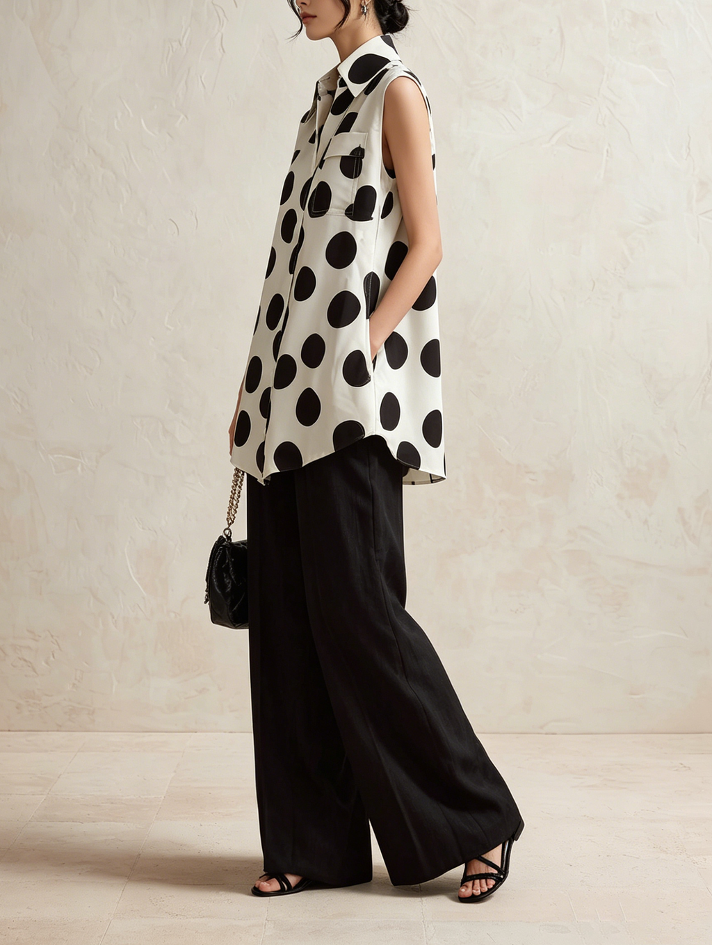 Black High-Waisted Linen-Blend Wide-Leg Trousers