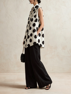 Black High-Waisted Linen-Blend Wide-Leg Trousers