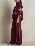 Burgundy Asymmetric Trimmed Top & Wide-Leg Pants Set