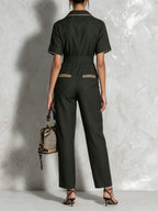 Sophisticated Stripe-Trimmed Full-Length Jumpsuit