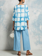 Blue Tie-Dye 2-Piece Set: Loose Tunic & Wide-Leg Pants