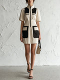 Contrast Pocket Zip-Up Mini Dress – Modern Utility Chic Dress For Women