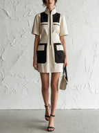 Contrast Pocket Zip-Up Mini Dress – Modern Utility Chic Dress For Women