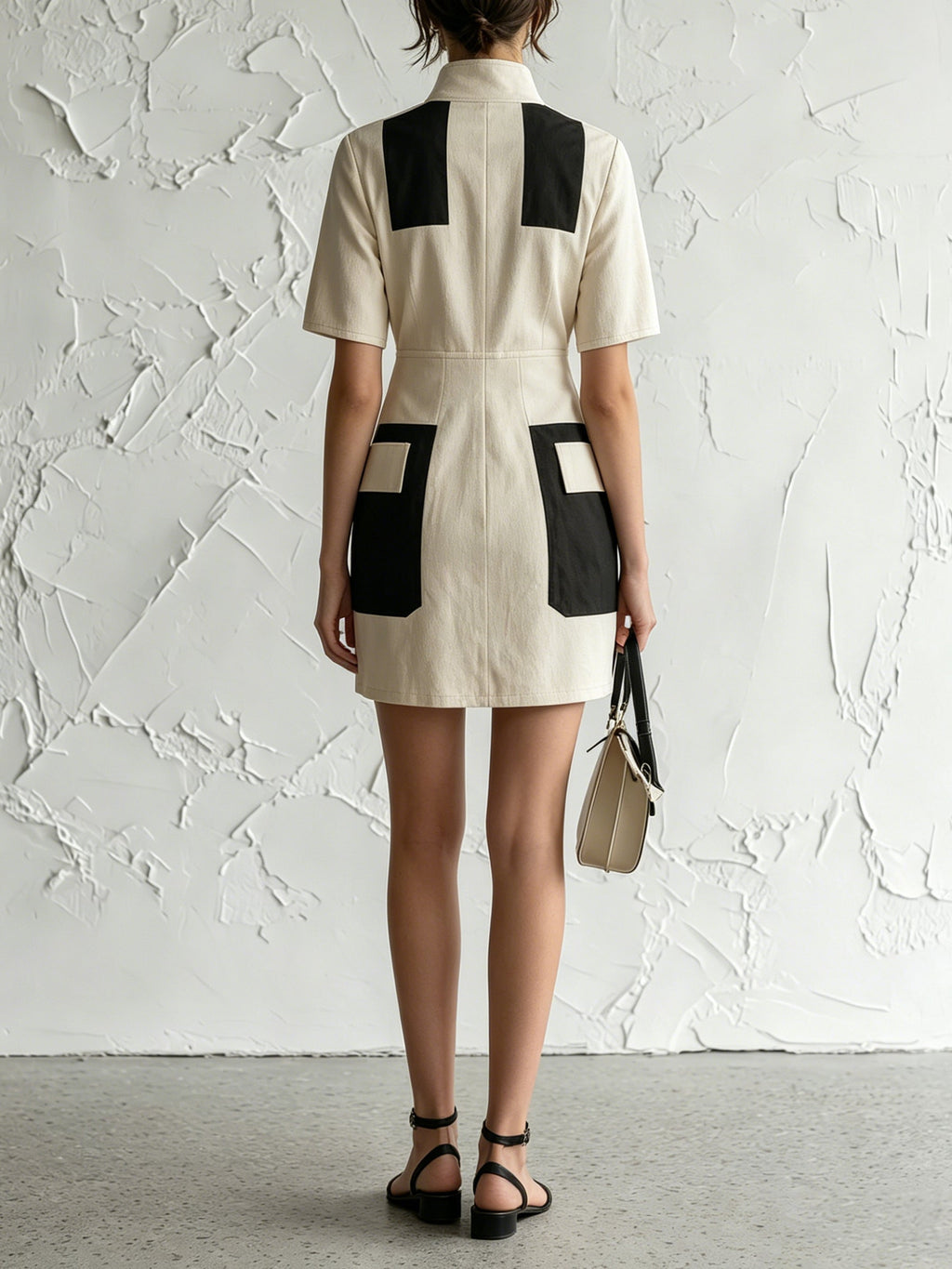 Contrast Pocket Zip-Up Mini Dress – Modern Utility Chic Dress For Women