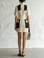 Contrast Pocket Zip-Up Mini Dress – Modern Utility Chic Dress For Women