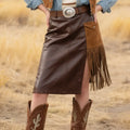 Women's Western Style Leather Skirt With Fringe Detail