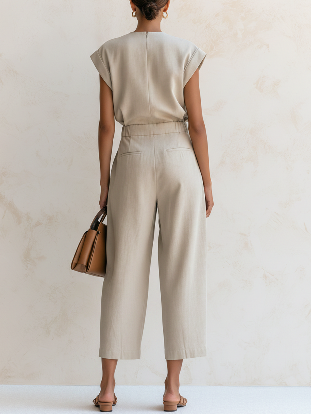 Utility-Pocket Sleeveless Cotton-Blend Cropped Wide-Leg Jumpsuit