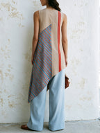 Asymmetric Color Block Sleeveless Tunic Top & Wide Leg Pants Set – Modern Artistic Two-Piece Outfit