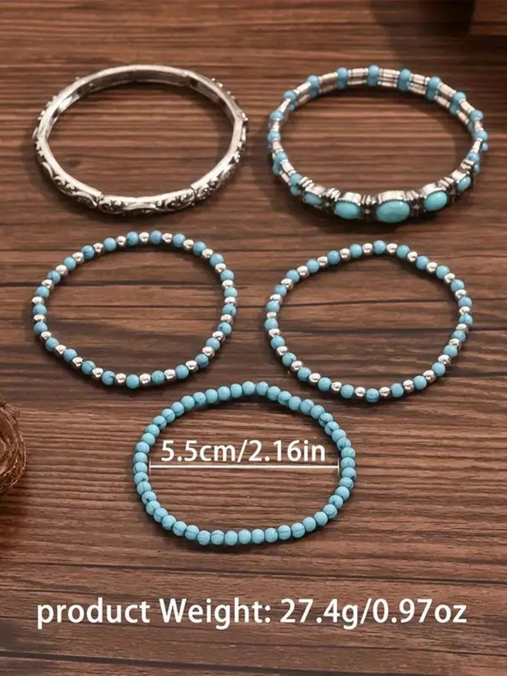 Ideal For Music Festivals — Vintage Silver & Turquoise Multi-Layer Beaded Stack & Heavy Sculpted Metal Detailing Premium Lightweight Alloy Boho Chic Bracelet Set