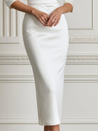 Elegant Boat Neck Satin Bodycon Midi Dress