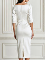 Elegant Boat Neck Satin Bodycon Midi Dress
