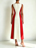 Red & Ivory Colorblock V-Neck Midi Dress | Sleek Sleeveless Slit Bodycon Dress