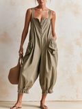 Sage Green Loose Sling Cropped Jumpsuit