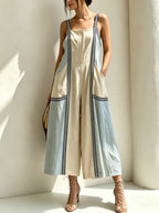 Colorblock Wide-Leg Jumpsuit With Contrast Straps – Minimal Chic Summer Romper
