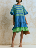 Color Block Striped Ruffle Mini Dress,