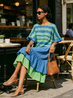 Color Block Striped Ruffle Mini Dress,