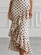 Polka Dot Wrap Asymmetrical Ruffle Midi Dress