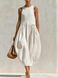 Off White Sleeveless Gathered Bubble Midi Dress