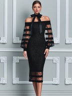 Off-Shoulder Bow Neck Sequin Midi Dress
