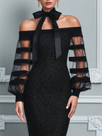 Off-Shoulder Bow Neck Sequin Midi Dress