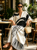 Abstract Brushstroke Print Linen Kaftan Maxi Dress