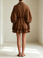 Brown Contrast Stripe Cuff Utility Shirt Mini Dress