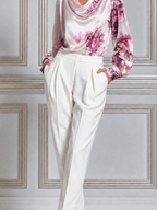 Ivory Pink Floral Satin Blouse & Pleated Tapered Trousers Set