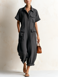 Dark Grey Short Sleeve Cargo Utility Jumpsuit