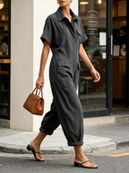 Dark Grey Short Sleeve Cargo Utility Jumpsuit