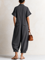 Dark Grey Short Sleeve Cargo Utility Jumpsuit