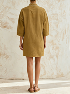 Olive Contrast Stripe Pocket Tunic Shirt Mini Dress