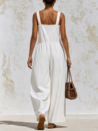 White Adjustable Strap Cargo Wide-Leg Jumpsuit