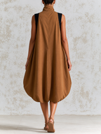 Brown Sleeveless Utility Balloon Hem Mini Dress