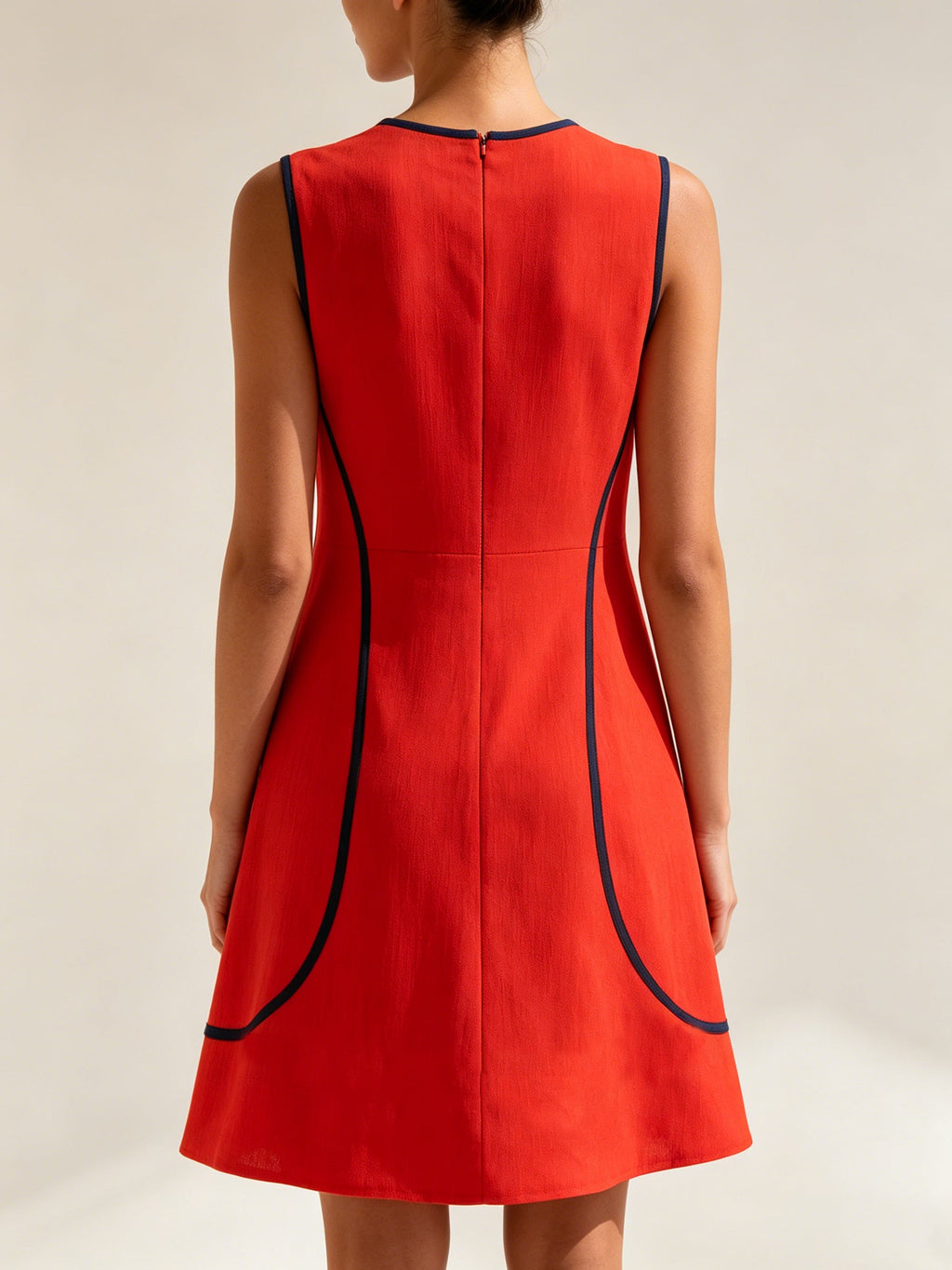 Modern Contrast Trim Sleeveless Shift Dress – Elegant Minimalist A-Line Dress For Summer & Occasion Wear