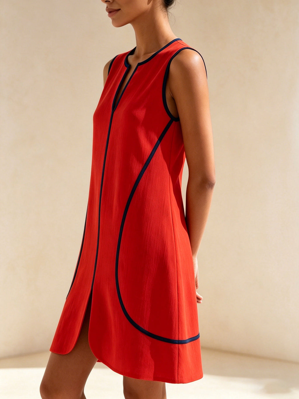 Modern Contrast Trim Sleeveless Shift Dress – Elegant Minimalist A-Line Dress For Summer & Occasion Wear