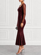 Square Neck Long Sleeve Formal Dress