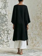 Elegant Black Asymmetric Kaftan Top & White Wide Leg Pants Set – Minimalist Luxury Two Piece Outfit