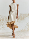 Elegant White Ruffle Hem Midi Dress – Minimalist Sleeveless A-Line Dress With Layered Sheer Detail
