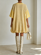 Yellow Grid Chiffon Patchwork Bubble Hem Oversized Mini Dress