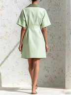 Light Green Contrast Striped Lapel Collar Tailored Mini Shirt Dress