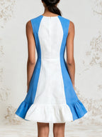 Azure Contrast Mini Dress – Elegant Blue & White Sleeveless A-Line Dress With Flared Hem