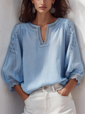 Delicate Sky Blue Lace Trim Blouse