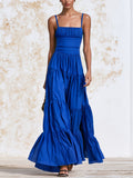 Royal Blue Tiered Maxi Dress – Elegant Square Neck Ruched Waist Summer Dress