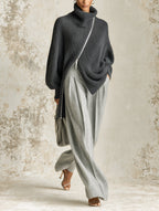 Asymmetric Zip Turtleneck Sweater & Wide-Leg Pants Set