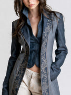 Vintage-style Floral Print Peter Pan Collar Cotton-linen Blazer