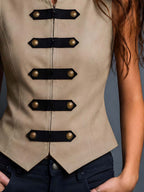 Retro Military-style Contrast Color Trim Vest