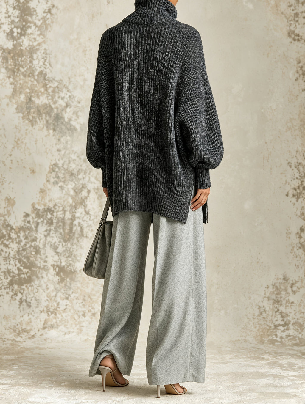 Asymmetric Zip Turtleneck Sweater & Wide-Leg Pants Set